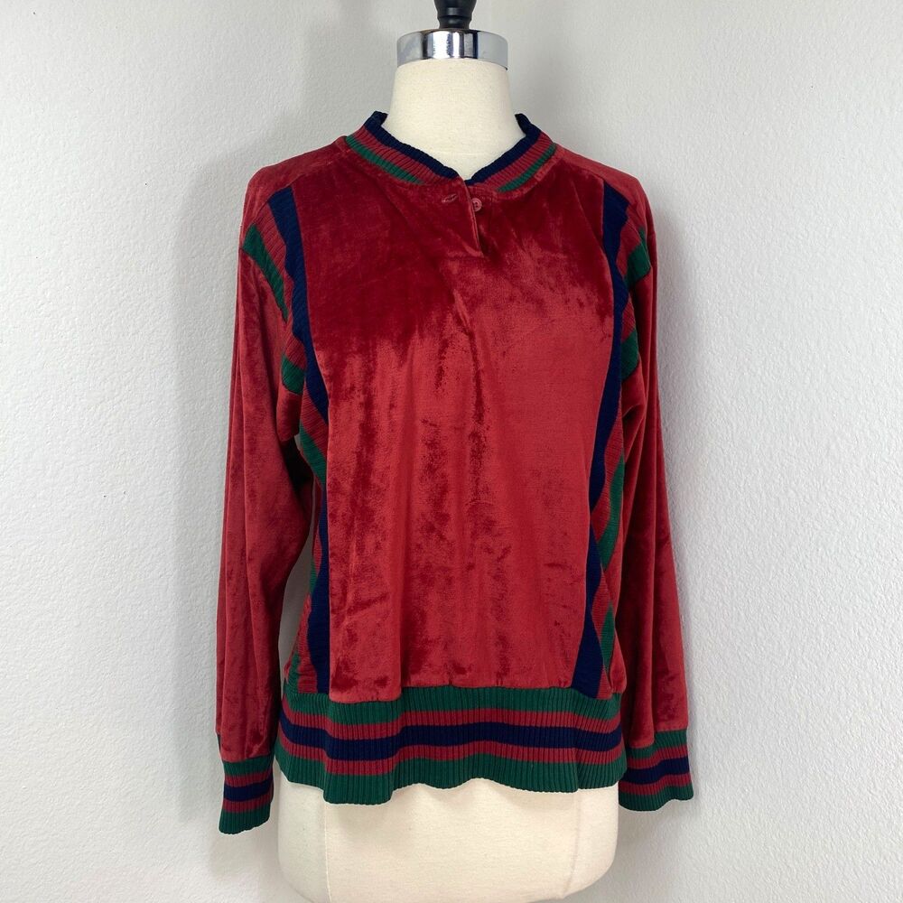 Vintage 80s JP Penny's Women Maroon Velour Sweatshirt Large Retro Hip Hop Punk